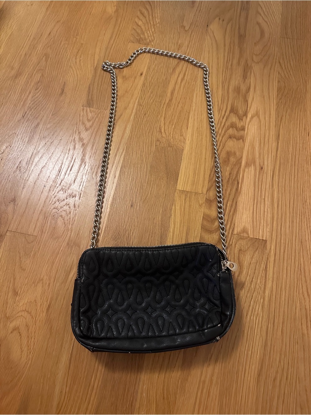Sondra Roberts Black Quilted Crossbody with Silver Chain